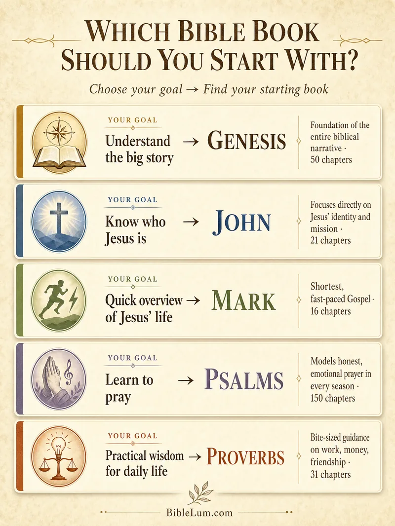 Infographic: Which Bible Book Should You Start With? — 5 goals mapped to starting books
