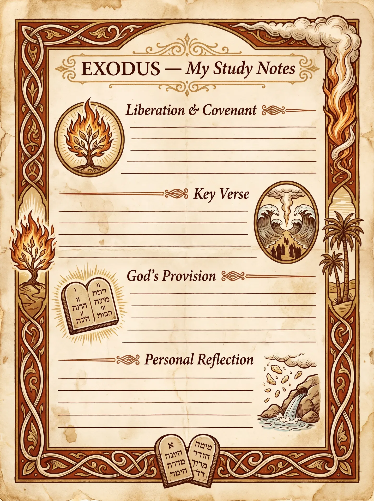 Exodus Bible Study Personal Journal Template — printable verse-by-verse reflection worksheet
