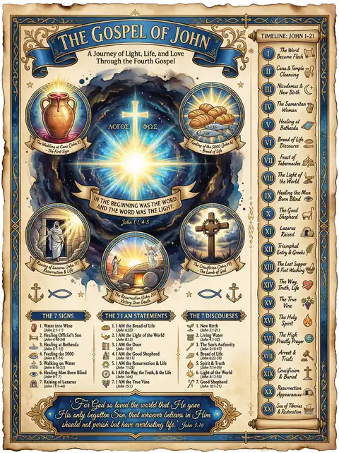 The Gospel of John Visual Overview Infographic — key events, themes, and structure at a glance