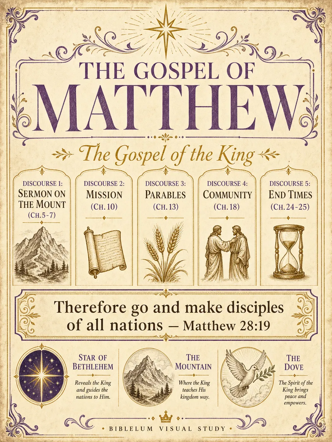 The Gospel of Matthew Visual Overview Infographic — key events, themes, and structure at a glance