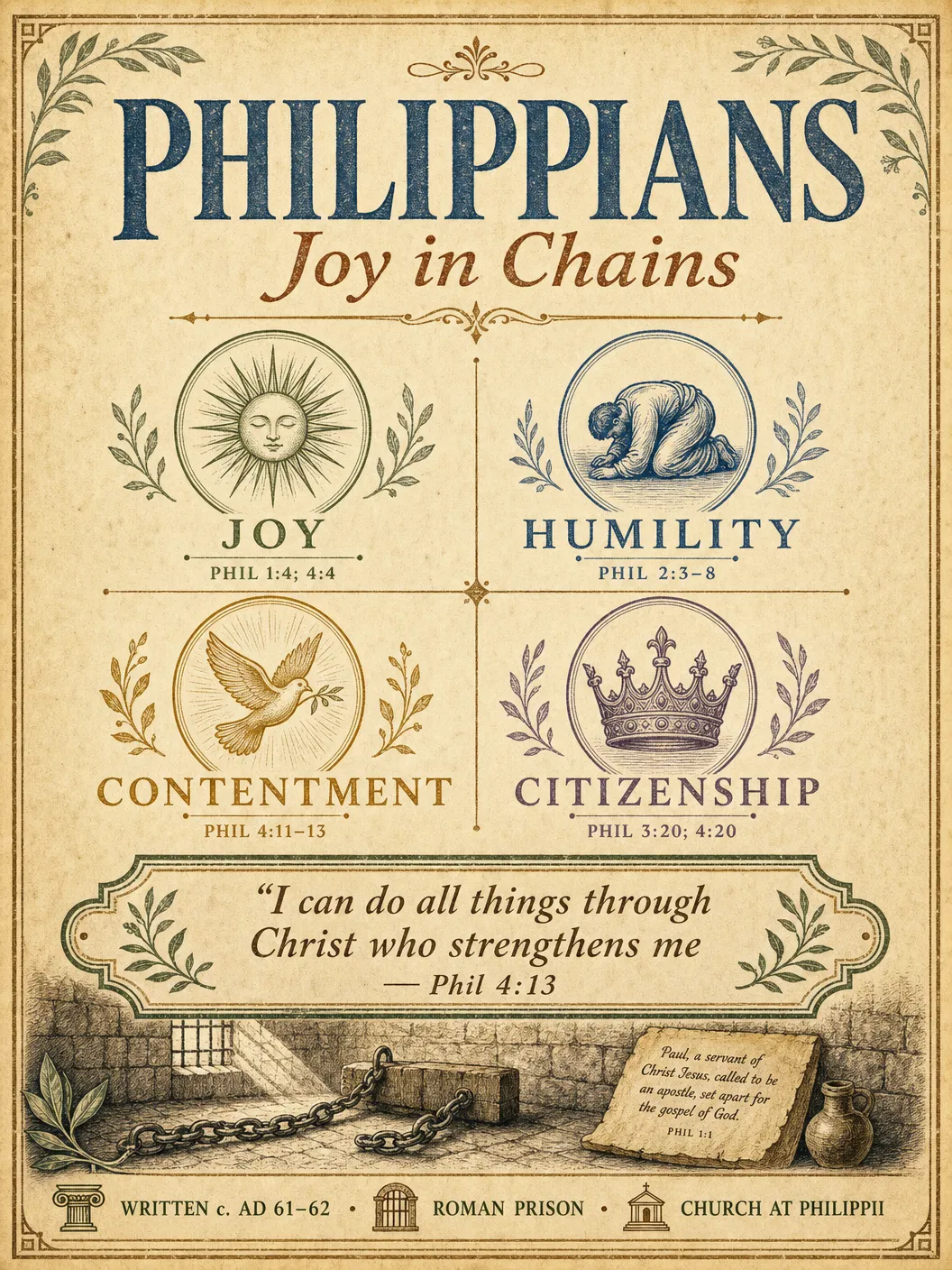 The Letter to the Philippians Visual Overview Infographic — key events, themes, and structure at a glance